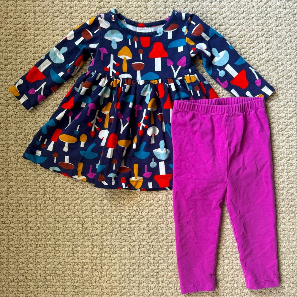 Mushroom playground dress and pink leggings set